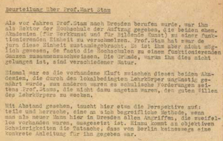 Beurteilung von Prof. Fritz Dähn über Prof. Mart Stam vom 17. Mai 1951