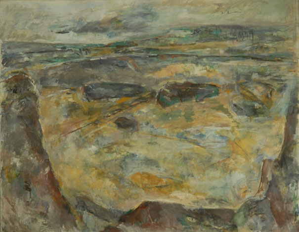 Gerda Lepke: Landschaft, 1971, Öl auf Leinwand, 100 x 125 cm, HfBK Dresden / Kustodie, Inv.-Nr. A 0457