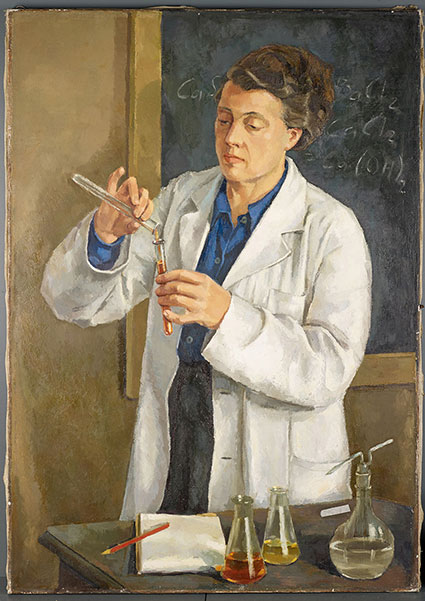 Jan Buck: Junge Chemielaborantin, 1953, Öl/Leinwand, 100 x 70,5 cm, Inv.-Nr. A 0224, Rechte: Peter Buck
