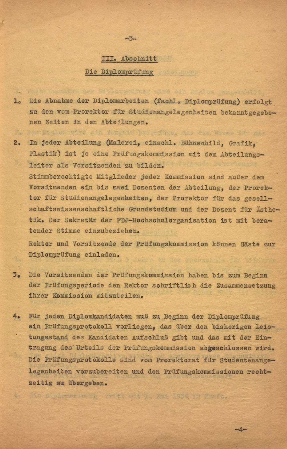 Diplomprüfungsordnung der Hochschule für Bildende Künste Dresden vom 01.05.1958 Archiv HfBK Dresden, 05/EA/112, unpag. (3)