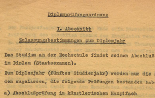 Diplomprüfungsordnung der Hochschule für Bildende Künste Dresden vom 01.05.1958 Archiv HfBK Dresden, 05/EA/112, unpag.; Ausschnitt